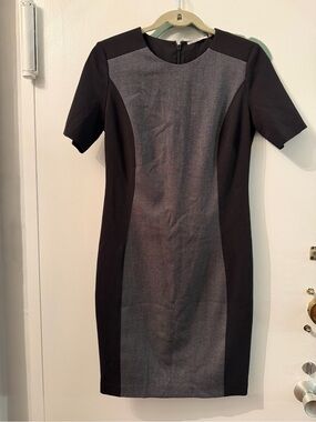 Tahari Black and Gray Panel Midi Dress